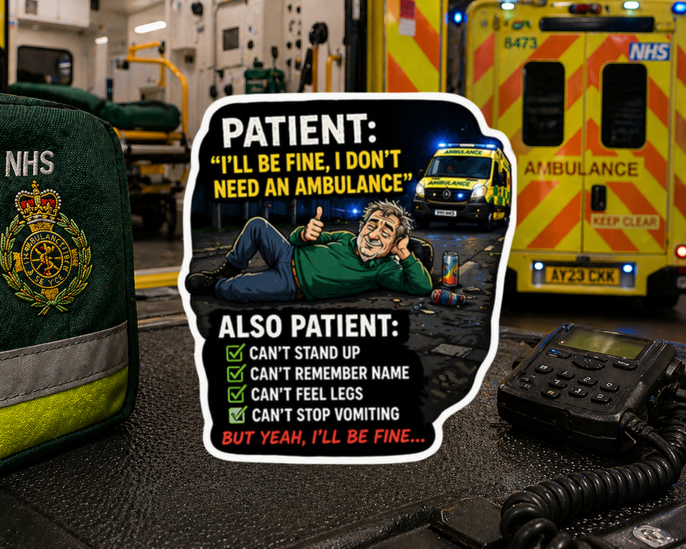 Patient: "I'll Be Fine, I Don't Need An Ambulance" Sticker