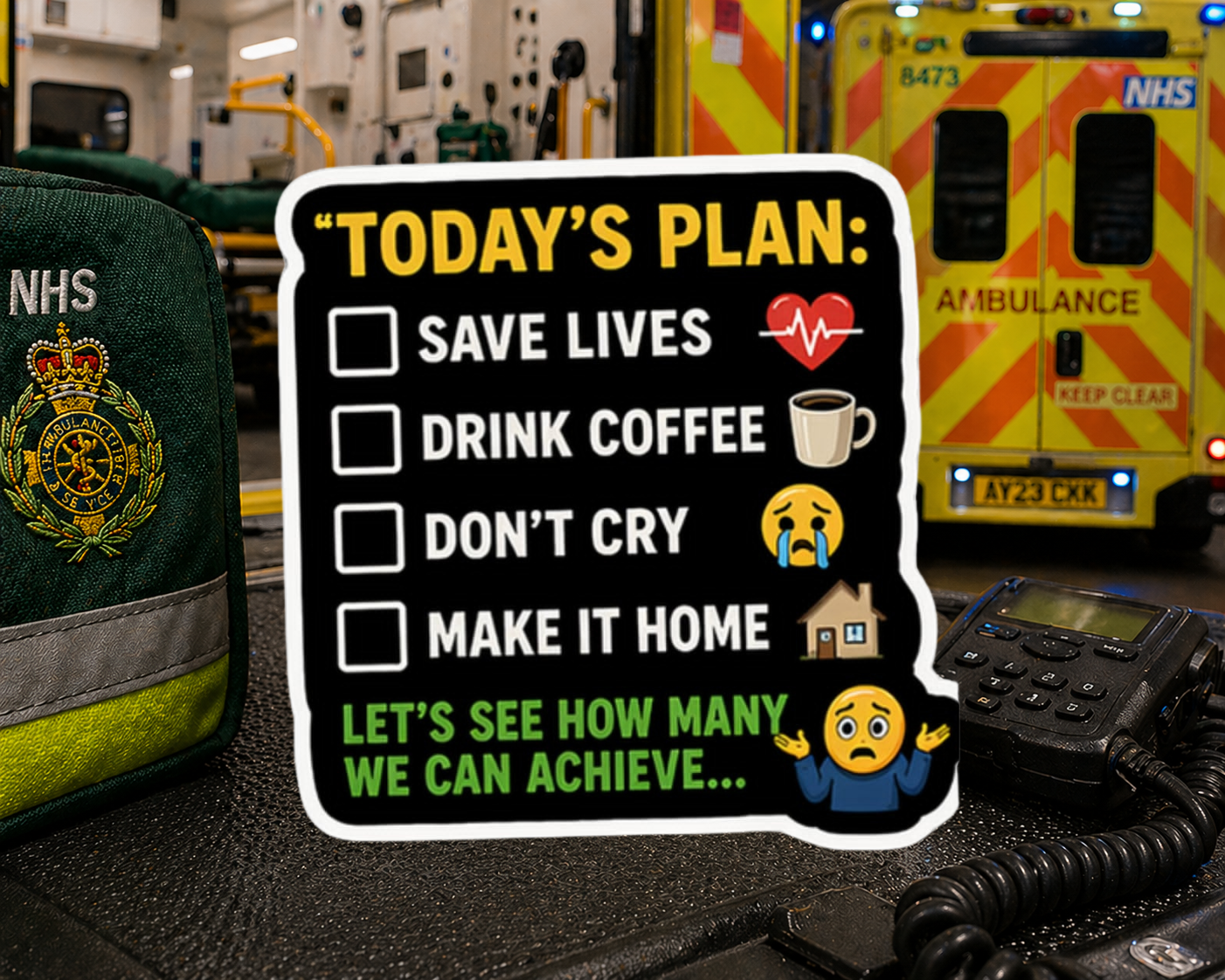 Today's Plan: Save Lives, Drink Coffee, Don't Cry, Make It Home Sticker